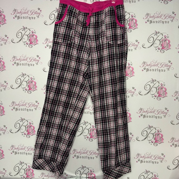 Victoria’s Secret pants plaid stripes silver sparkly thread pink waistband - Picture 1 of 13